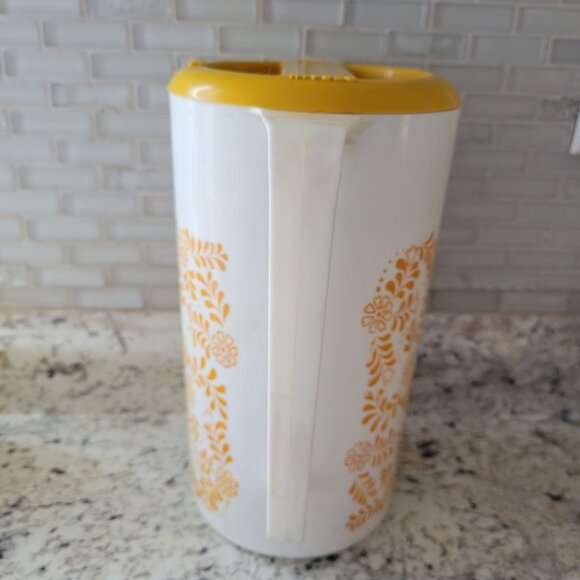 Vintage Retro White & Yellow Pitcher With Floral Design - Picture 2 of 8